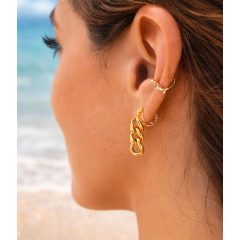 18K Gold Chunky Chain Link Earrings • Waterproof PVD Gold •Beach Jewelry (9c)